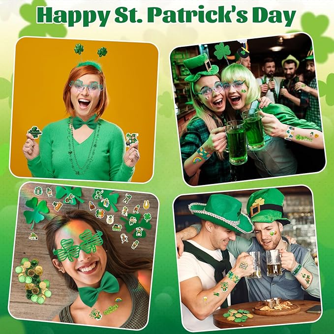 54Pcs St. Patrick's Day Party Favor Set, Includes Eyeglasses Slap Bracelets Tattoo Stickers Gold Coins, St Patricks Day Accessories for Irish Party Supplies Kids St Patricks Day Decorations