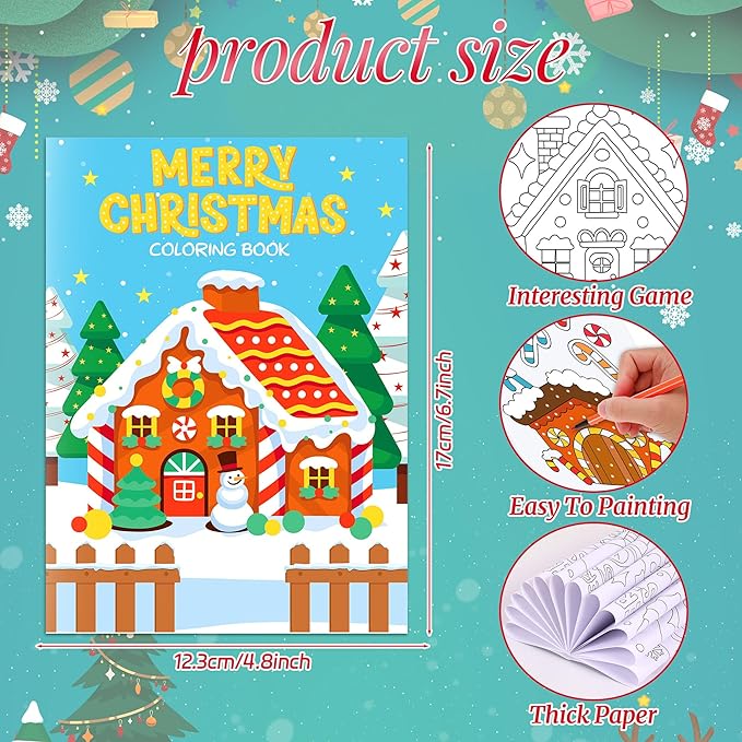 HOWAF 24pcs Gingerbread Christmas Coloring Books Bulk, Christmas Coloring Page with Paint Pens Gingerbread House for Xmas Holiday Favors Activities Bags Fillers Gingerbread Man Drawing Book