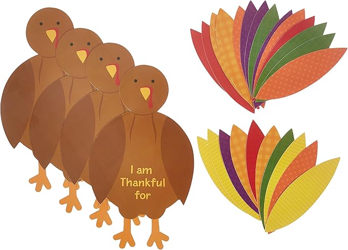 amscan Paper Turkey Craft Kit - Makes 4 Turkeys - Thanksgiving Party Activity