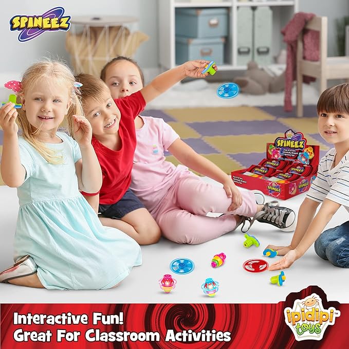 IPIDIPI TOYS Light Up Spinning Tops and Flying Saucer Disc - Light Up Spinner Toy for Kids - Christmas Party Favors, Stocking Stuffers, Birthday Gifts, Cool Games Boys and Girls, Red, Pack of 12 Sets