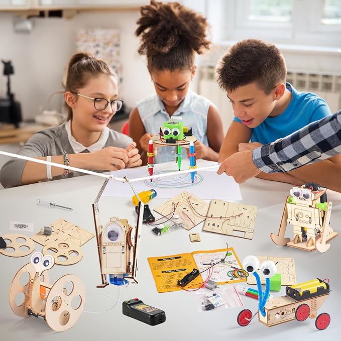 STEM Robots Kits for Kids Ages 5-7 8-10, Wood Building Art Crafts Kits for Boys 6-8 8-12, 3D Wooden Puzzles Robotics Models, Science Woodworking Projects STEM Toys Gifts for Boy 6 7 8 10 12 Year OId