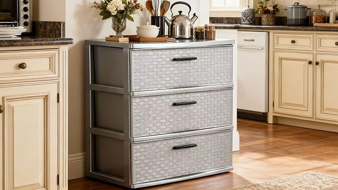 3 Drawer Wide Weave Tower color：Cement