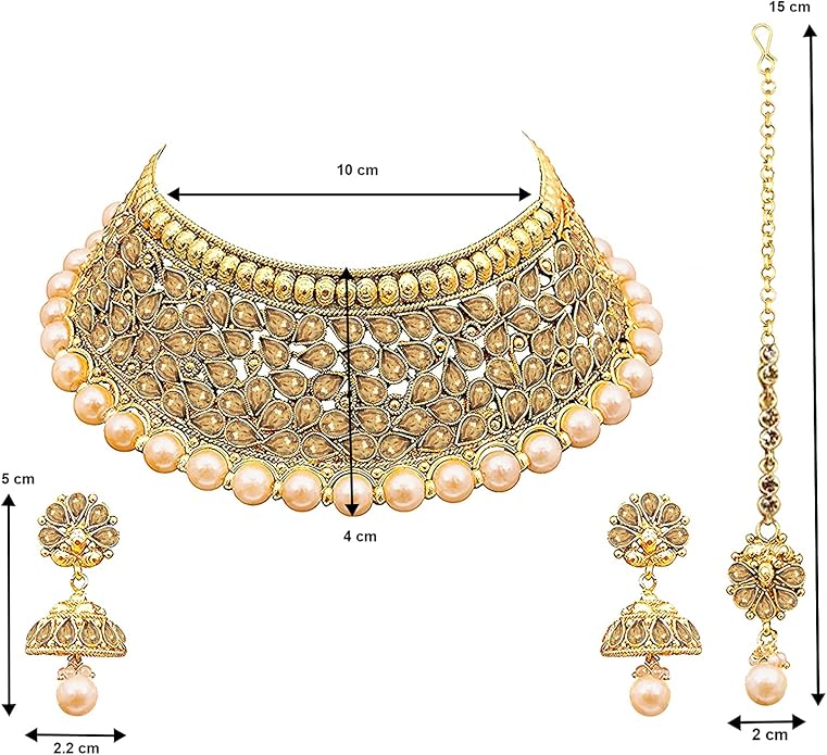 Aheli Wedding Designer Choker Necklace with Jhumki Earrings Maang Tikka Set Ethnic Bollywood Traditional Fashion Stylish Jewelry for Indian Women & Girls