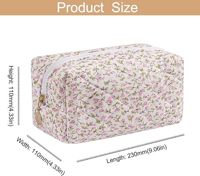 HHQQWZ Makeup Bag Travel Cosmetic Bag for Women Girls, Zipper Make Up Pouch, Floral Flowers Toiletry Organizer Makeup, Portable Storage Cosmetic Travel Cloth Bag (Pink Floral)