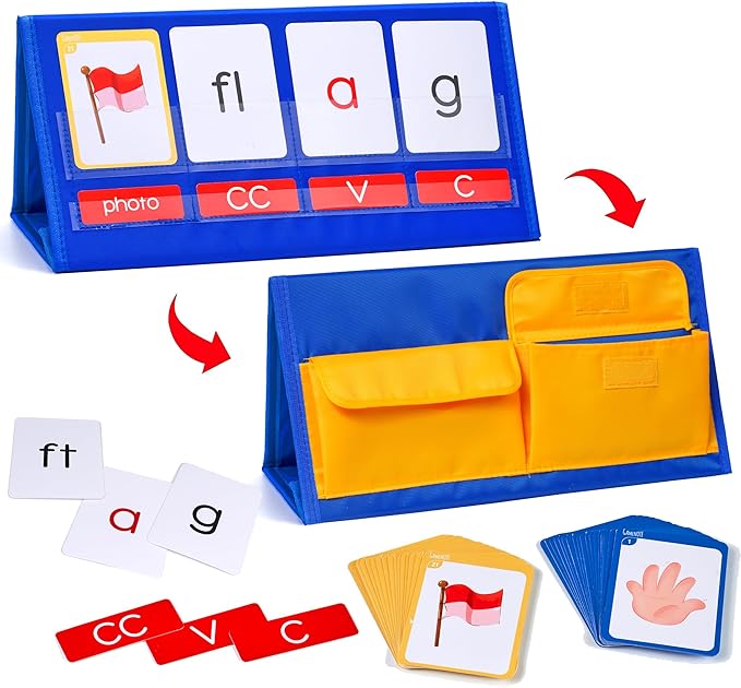 Gamenote Word Building Desktop Pocket Chart - CVCC & CCVC Word Phonics Game，Sight Words Flash Cards Kindergarten Classroom Must Haves，Blending Board for Kids Learning Reading and Spelling