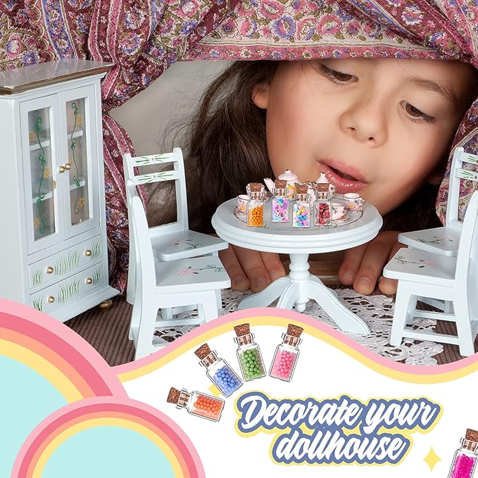 70 Pieces Cute Miniature Dollhouse Food Jar Glass Bottle 1:12 Pretend Play Doll House Kitchen Decoration 1:6 Fruit Candy Snack Mold Mini Kitchen Food Model Dollhouse Accessories for Girls Kids Boys