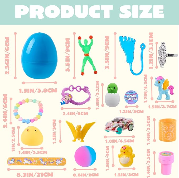 JOYIN 120 Pcs Prefilled Easter Eggs with Novelty Toys and Plus Stickers Inside, Plastic Easter Eggs Fillers, Basket Stuffers Egg Hunt Supplies, Theme Party Favor