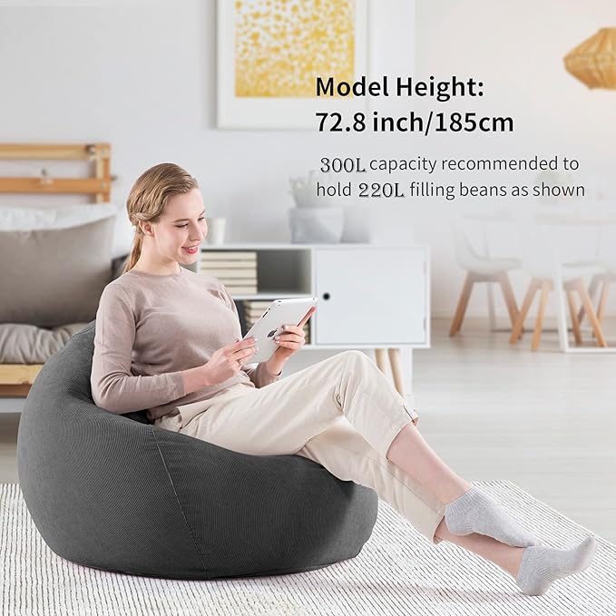 Nobildonna 3 ft Bean Bag Chair Cover (No Filler) for Adults and Kids, 300L Extra Large Stuffed Animal Storage Bean Bag Washable Soft Premium Corduroy Stuffable Bean Bag Cover