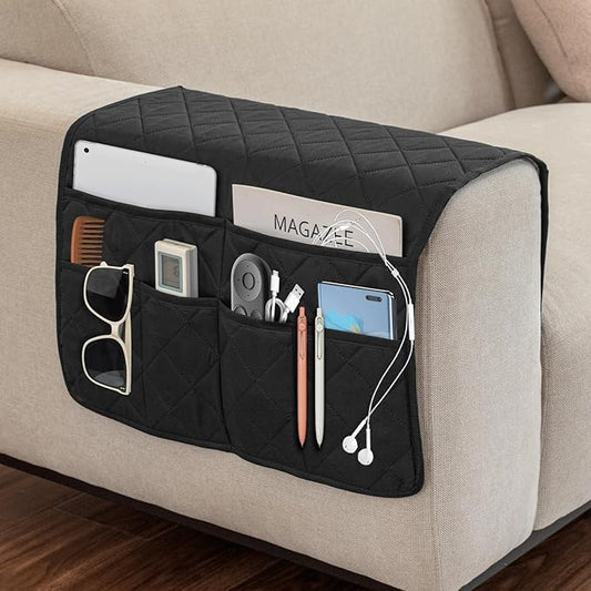 Remote Control Holder for Recliner,Armchair Caddy,Non Slip Sofa Armrest Storage Organizer for Recliner Couch with 6 Pockets for TV Remote,Cell Phone,Magazine (Black)