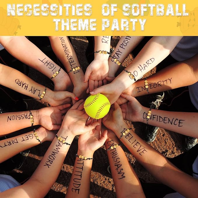 130 Pcs Softball Party Favors Including Softball Keychains Adjustable Softball Bracelets PVC Softball Stickers Thank You Kraft Tags Organza Bags for Birthday Party Wedding School Reward