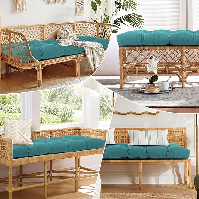 Bench Cushion 42 Inch - Chenille Fabric, High-Density Foam, Non-Slip Bottom, Soft Durable Indoor Tufted Long Seat Cushion for Window Garden Furniture (Teal, 42x16x4 Inch)