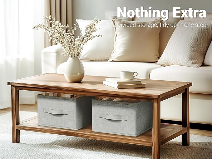 3 Pack Fabric Storage Bins for Shelves | 14.75x10.25x8.25 in Storage Baskets | Fabric Closet Organizers with Handles Home Organization | Linen Clothes Storage Bins | Light Gray