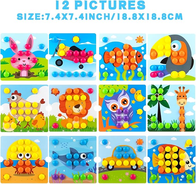 Button Art Toys for Toddlers, Crafts for Age 3-5, Early Educational Toys, Color Matching Puzzle, Fine Motor Skills Game, Preschool Learning Toys for Boys & Girls 3+