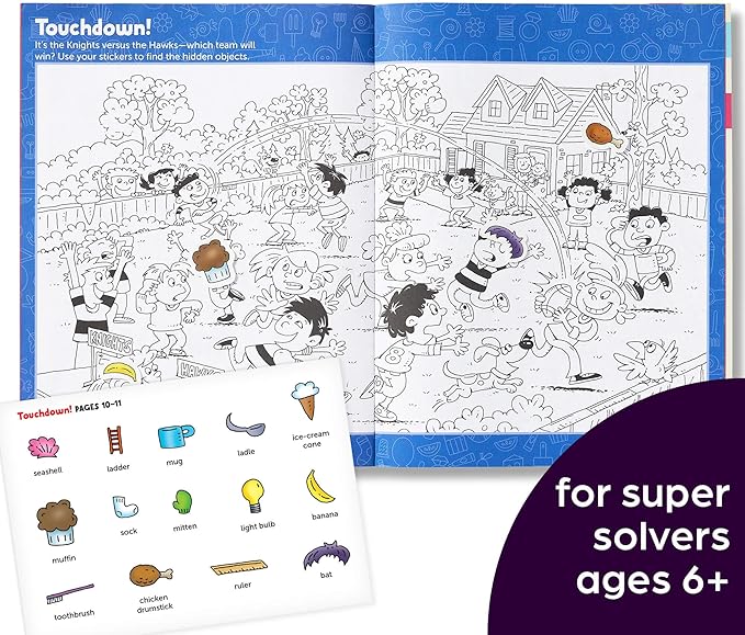 Highlights Hidden Pictures Sticker Challenge Books for Kids Ages 6 and Up, 4-Pack, 64 Pages of Seek and Find Activities, Double as Coloring Books, 440+ Stickers