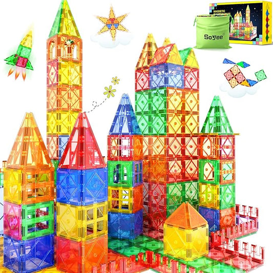 52PCS Magnetic Tiles Toys for 3 Year Old Boys and Girls Magnetic Building Blocks STEM Learning Toys Sensory Montessori Toys for Toddlers Kids