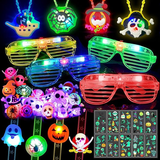 36Pack Halloween Party Favors for Kids, Light Up Halloween Toys Bulk for Trick Or Treat, Led Rings Glasses Necklaces Bracelets, Halloween Goodie Bag Fillers Stuffers, Glow in The Dark Party Supplies