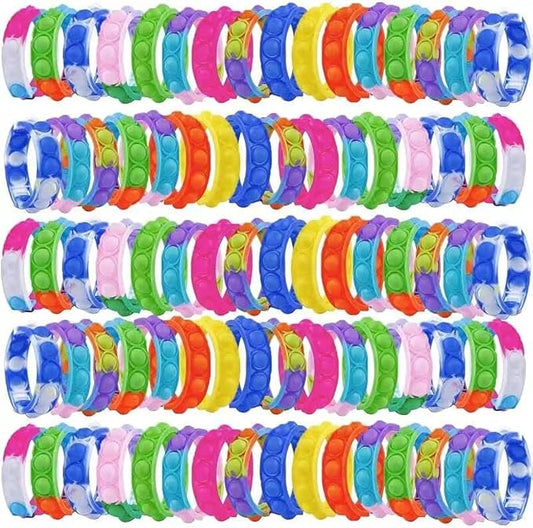 80Pcs Pop Bracelet Fidget Toy, Wearable Fidget Bracelets Push Poping Bubble Sensory Toys Stress Relief Finger Press Silicone Wristband for Kids and Adults ADHD ADD Autism Anxiety