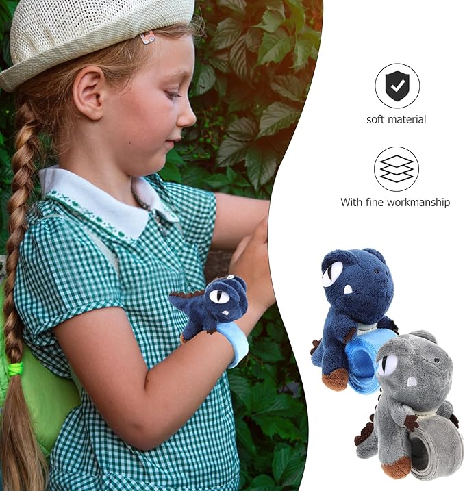 Abaodam 2pcs Animal Slap Bracelet Dinosaur Slap Bracelet Plush Stuffed Animal Hugger Snap Wrist Band for Kids Birthday Party