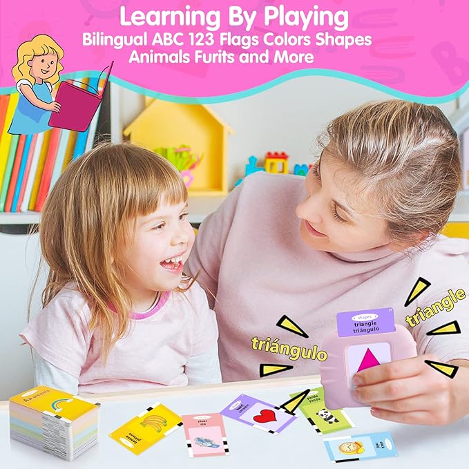 QuTZ ABC Learning Flash Cards for Toddlers 2-4 Bilingual Spanish English, Autism Toys, Speech Therapy Toys, Educational Talking 275 Sight Words Cards for Boys and Girls,