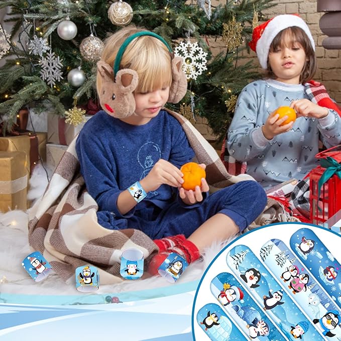 48 PCS Penguin Slap Bracelets Party Favors, Penguin Wristbands Bracelets Goodie Bag Fillers for Penguin Birthday Party Decorations Supplies for Kids Boys Girls Classroom Rewards