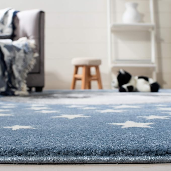 SAFAVIEH Carousel Kids Collection Runner Rug - 2' x 8', Light Blue & Grey, Non-Shedding & Easy Care, Ideal for High Traffic Areas for Boys & Girls in Playroom, Nursery, Bedroom (CRK135L)