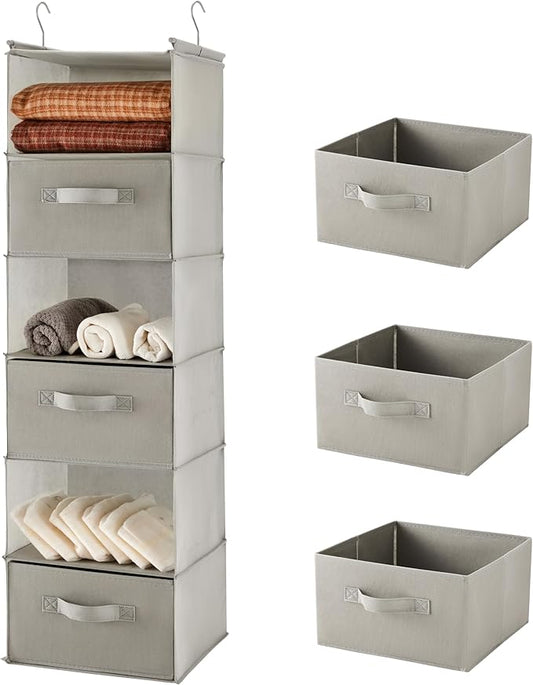 MAX Houser 6 Tier Shelf Hanging Closet Organizer, Closet Hanging Shelf with 2 Sturdy Hooks for Storage, Foldable (Light Grey-D3)
