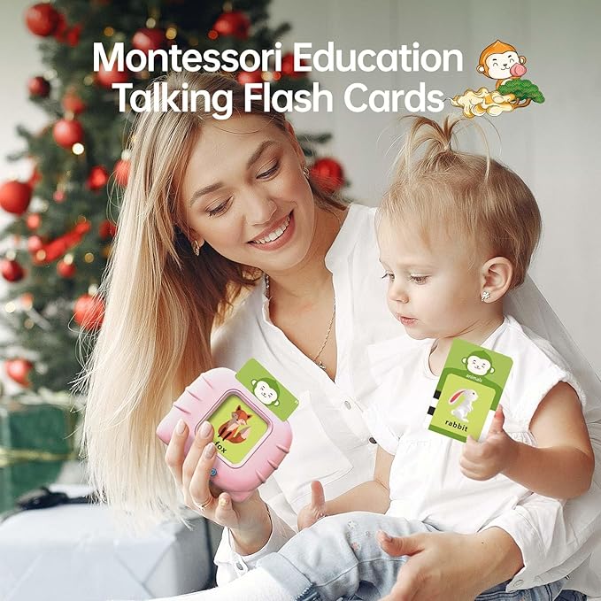 Toddlers Talking Flash Cards with American Accent & 256 Sight Words, Pocket Speech for 4 5 Years Old, Montessori Sensory Kit, Speech Therapy Toys, Kids Birthday Gift（256 Words Pink