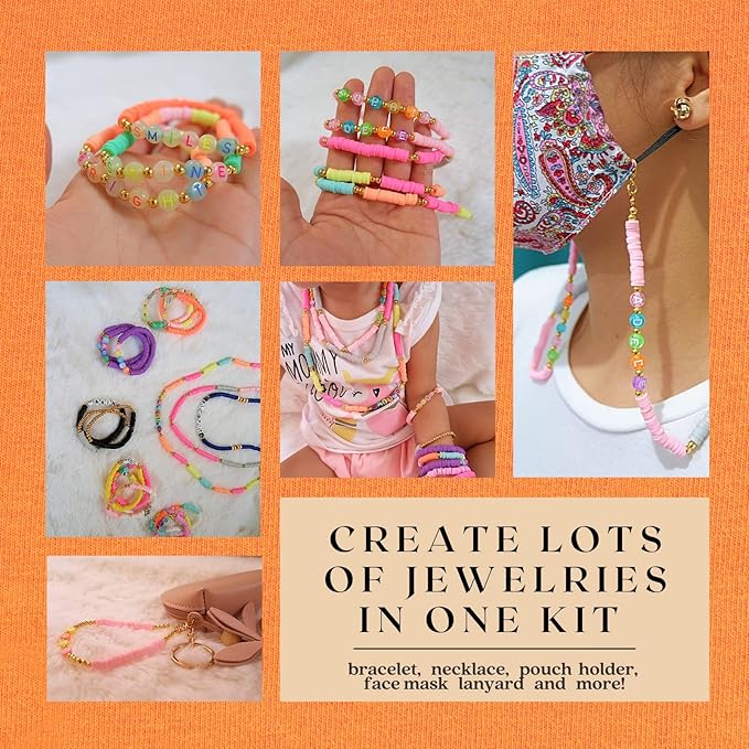 Clay Beads Jewelry Making Kit 10,500PCS - Complete Bracelet Making Kit for Kids with Flat Beads, Polymer Clay Flat Letter Beads, Preppy Bracelet Kit for DIY Heishi Bead Kit