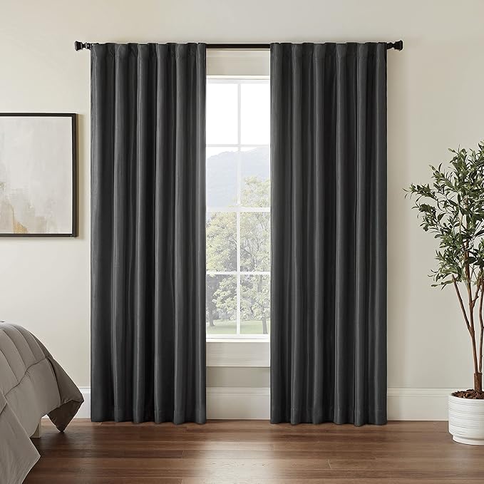 Eclipse Fresno Modern Blackout Thermal Rod Pocket Window Curtain for Bedroom (1 Panel), 52 in x 84 in, Charcoal
