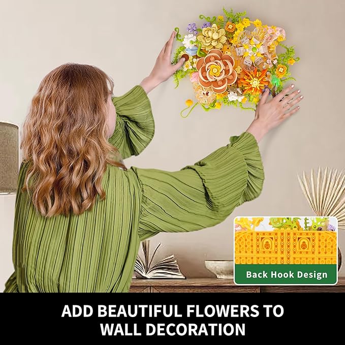 Flowers Building Set for Adults, 965 PCS Botanical Collection Table or Wall Home Decor, Compatible with Lego Flowers Plants, Ideas Gift for Mother's Day Birthday Anniversary