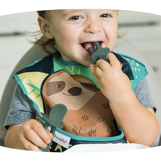 Tiny Twinkle Silicone Training Utensils - Baby Spoons and Baby Forks For Self-Feeding Training - Silicone Baby Led Weaning Utensils For Toddlers And Babies 6-24 Months - Baby Feeding Supplies (Olive)