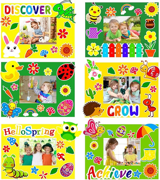 30 Packs Spring Craft Kits for Kids Springtime DIY Picture Frame Craft Flower Bee Butterfly Easter Art Craft Mothers Day Craft Party Favors Home Classroom Game Activities Bulletin Board Decoration