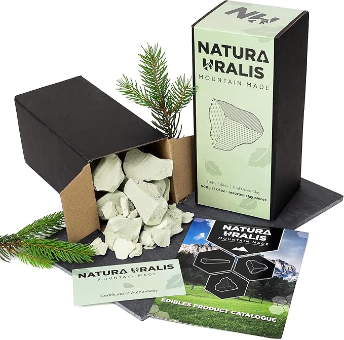 Ural Green Clay | 17oz of Natural Green Clay, Pastel to Verdant Green - Amazing Crunch, Satisfying Earthy, Velvety and Firm Texture, ASMR Sensation