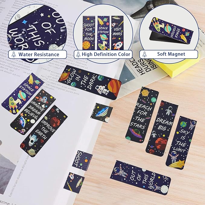 146 Pcs Space Party Favors Set with Space Straws Keychains Slap Bracelet Bookmark Tattoo Stickers Goodie Bags Space Party Supplies Outer Space Birthday Decorations