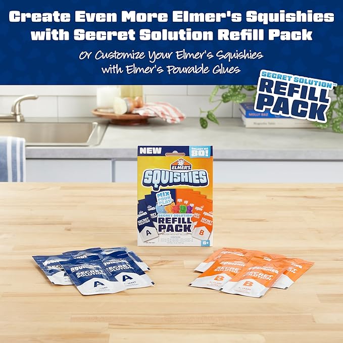 Elmer's Squishies Kids’ DIY Activity Kit, Create 4 Mystery Characters, 24 Piece Kit for Ages 6 and Up, Perfect for Stress Relief and Sensory Play