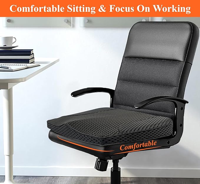 kingphenix Premium Car Seat Cushion, Memory Foam Driver Seat Cushion to Improve Driving View- Coccyx & Lower Back Pain Relief - Seat Cushion for Car, Truck, Office Chair (4D Mesh Black)