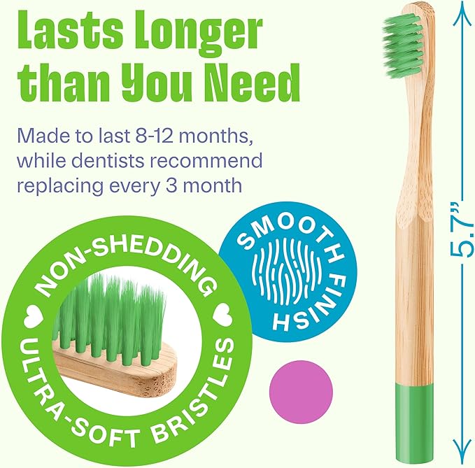Kids Bamboo Toothbrushes Soft Bristles 6 Pack - Biodegradable Wooden Children Toothbrush Set - Eco-Friendly Natural Kids Toothbrush