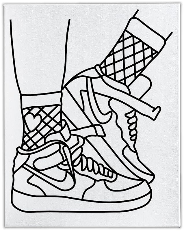 Indigo Art Studio Pre Drawn Canvas Paint Kit for Adults Kids Couples | Stenciled | Sneakers Air Jordan Retro | DIY Birthday Gift & Sip and Paint With Twist Party Favor (Sneakers #4) (8x10 Inches)