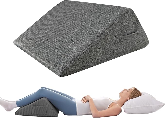 Bedluxe Knee Wedge Pillow - Memory Foam Leg Support for Sleeping, Post Surgery Triangle Pillow Wedge, Leg Elevation, Knees Hip Back Pain Relief (23.6 x 26 x 10, Extra Large, Black)