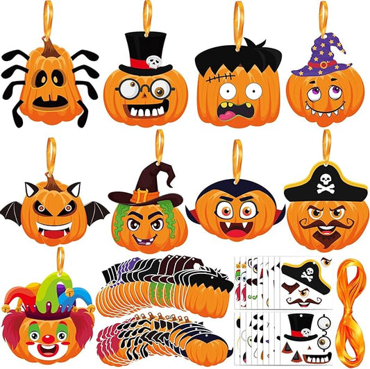 36 Set Halloween Pumpkin Crafts Kit Halloween Crafts for Kids Halloween Pirate Pumpkin Sticker DIY Craft Witch Pumpkin Decoration Hanging Ornaments for Kids Halloween Party Favor Supplies