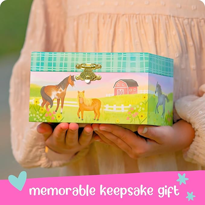 Horse Jewelry Box - Horse Toys for Girls Age 4-6- Kids Jewelry Box with Spinning Horse - 6 x 4.7 x 3.5 in