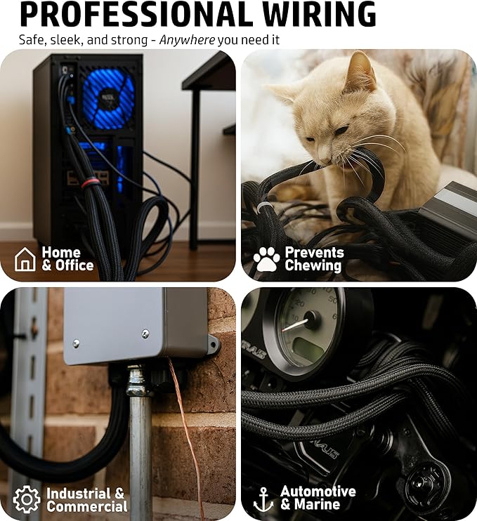 MGI SpeedWare Woven Mesh Split-Sleeve Wire Loom for High-Temperature Automotive Harness and Home Cable Management - 25 feet (1.25")