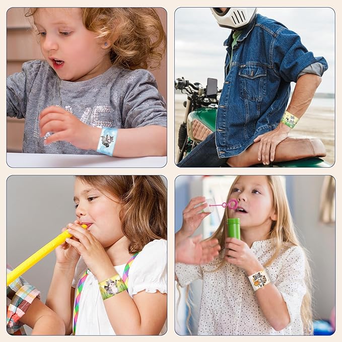 48 PCS Raccoon Slap Bracelets Party Favors, Raccoon Wristbands Bracelets Goodie Bag Fillers for Woodland Raccoon Birthday Party Decorations Supplies Gifts for Kids Boys Girls