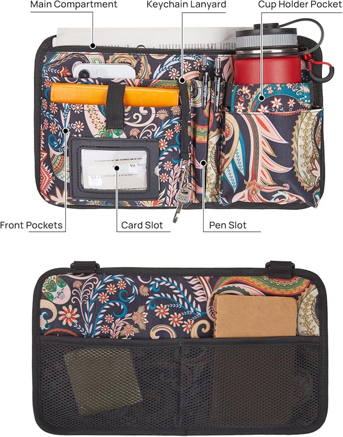 JOYTUTUS Wheelchair Side Bag, Upgraded Walker Pouch Bag with Cup Holder, Wheelchair Armrest Accessories for Walker, Rollator, Electric Scooter Wheelchairs, Ideal Gift for Seniors, Black Pattern