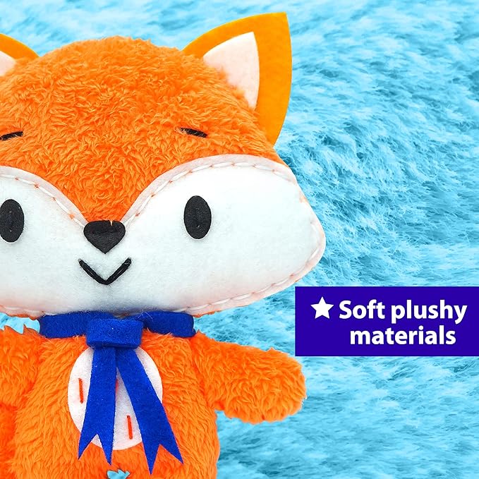 KRAFUN Fox Animal Sewing Kit for Kids Beginner My First Art & Craft, Includes Fox Doll Stuffed Animal, Instructions & Plush Felt Materials for Learn to Sew, Embroidery, Age 7 8 9 10 11 12