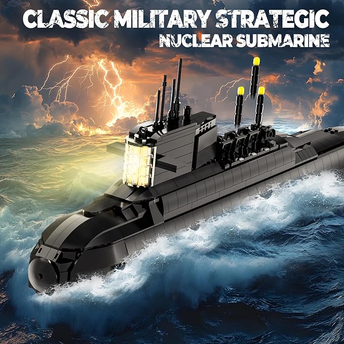 Strategic Nuclear Submarine Toy Building Blocks Set for Adult Kids, WW2 Historical Military Battleship Model Kit with Light, Home Office Decor Collection, Gift for Men Boys Teens 10 12 14 16+ (1498cs)