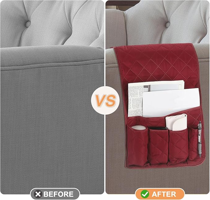 uxcell 1 Pcs Recliner Armchair Caddy, Couch Armrest Organizer with 5 Pockets for Bedside Sofa Remote Control Holders Magazine Phone Book Glasses (Brown, 35"x13")