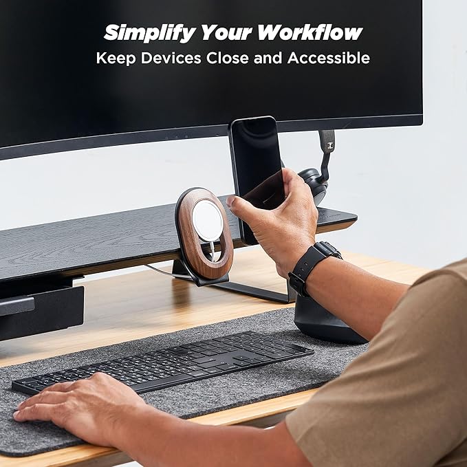 ULTRARM Moodular Add-ons Phone Stand for Magsafe (Charger Not Included) [Accessory Only - Requires Moodular Wooden Monitor Stand Slide Rails for Use] Black MSA-MS