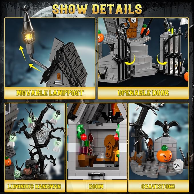 Night Before Christmas Haunted House Building Set, Haunted Mansion Building Toys with Light, Luminous Hangman, Spooky Decor, Ideal Christmas Halloween Birthday Gifts for Moive Fans, Kids