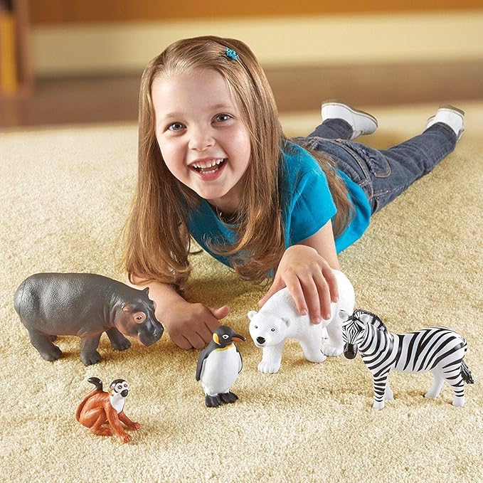 Learning Resources Jumbo Zoo Animals I Monkey, Penguin, Zebra, Polar Bear, and Hippo, 5 Animals, Ages 2+